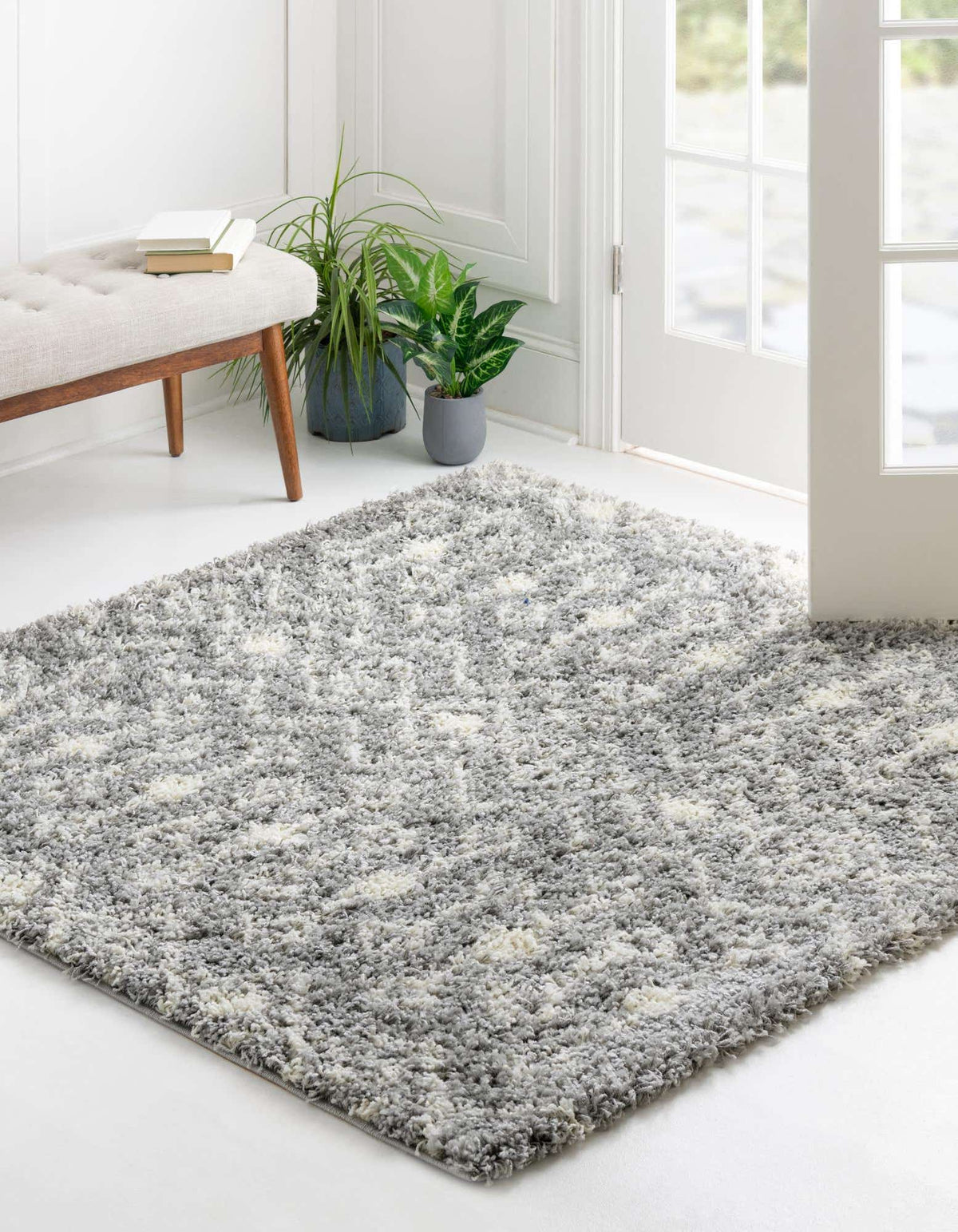 Quadratisch Hochflorteppich Moroccan Trellis Shag in Grau von Hadorn™ - Lifestyle Image