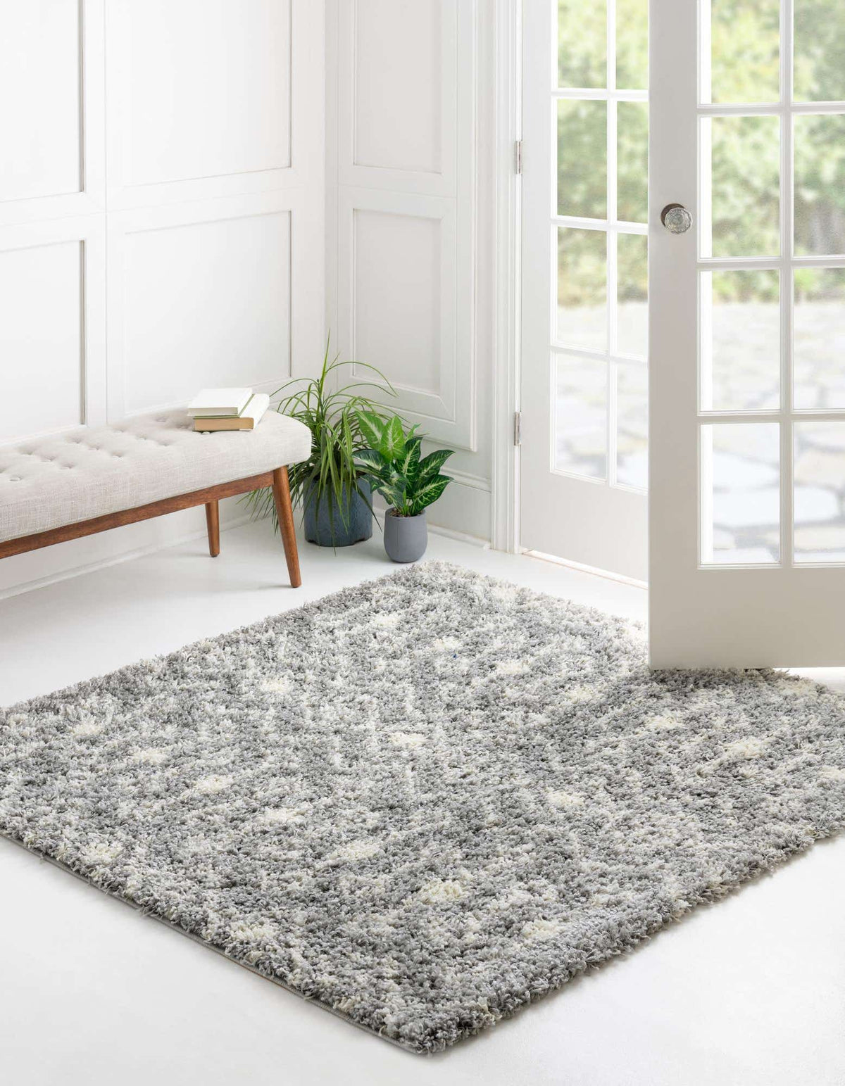 Quadratisch Hochflorteppich Moroccan Trellis Shag in Grau von Hadorn™ - Lifestyle Image