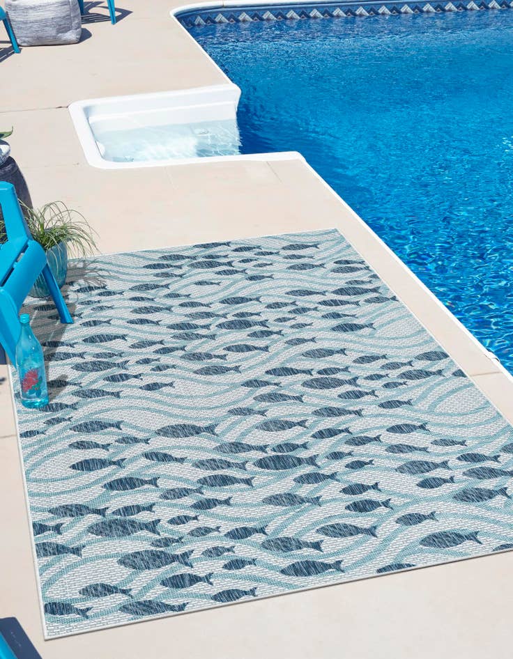 Rechteck Outdoor Teppich Tulum Outdoor in Blau von Hadorn™ - Lifestyle Image