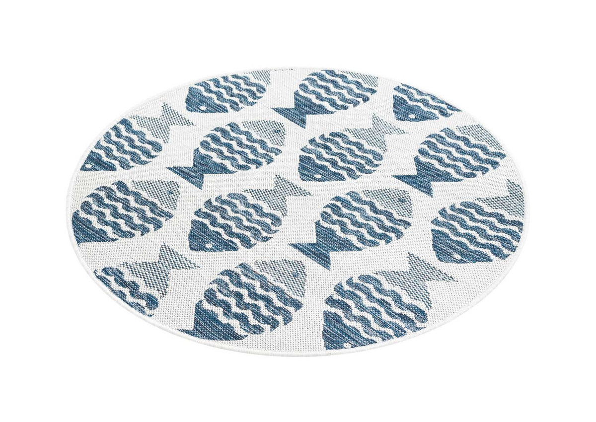 Rund Outdoor Teppich Tulum Outdoor in Marineblau von Hadorn™ - Lifestyle Image