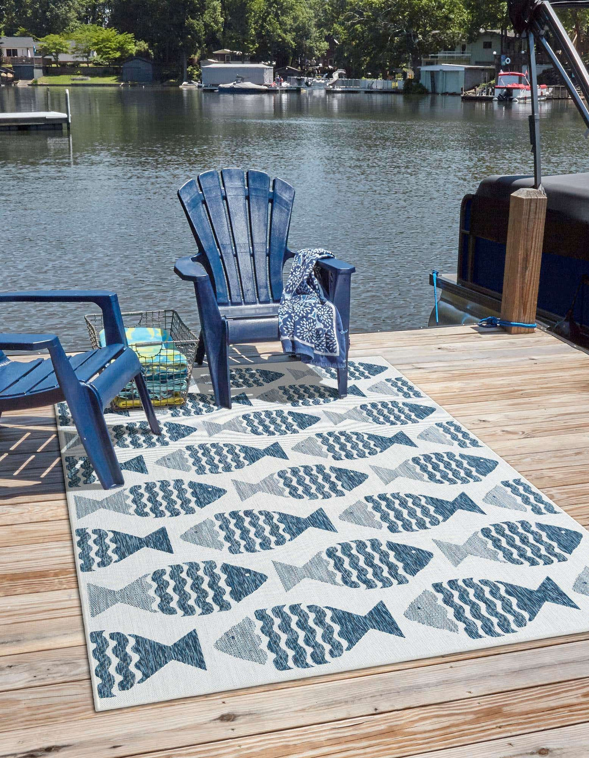 Rechteck Outdoor Teppich Tulum Outdoor in Marineblau von Hadorn™ - Lifestyle Image