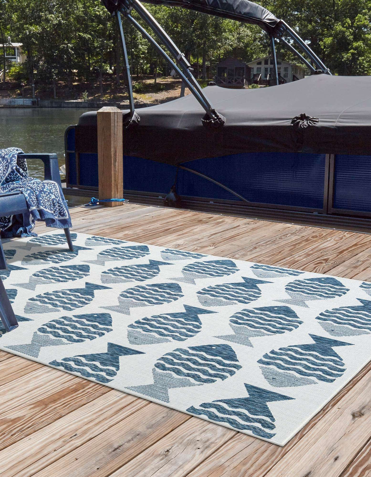 Rechteck Outdoor Teppich Tulum Outdoor in Marineblau von Hadorn™ - Lifestyle Image