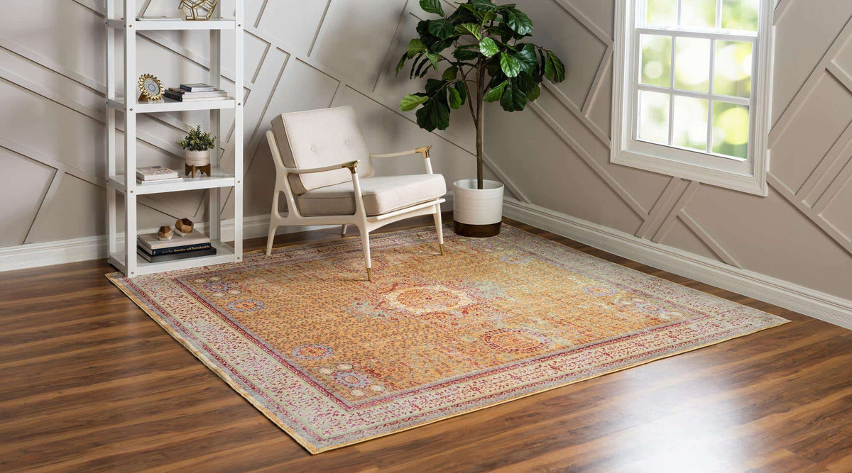 Quadratisch Teppich Aqua in Gold von Hadorn™ - Lifestyle Image