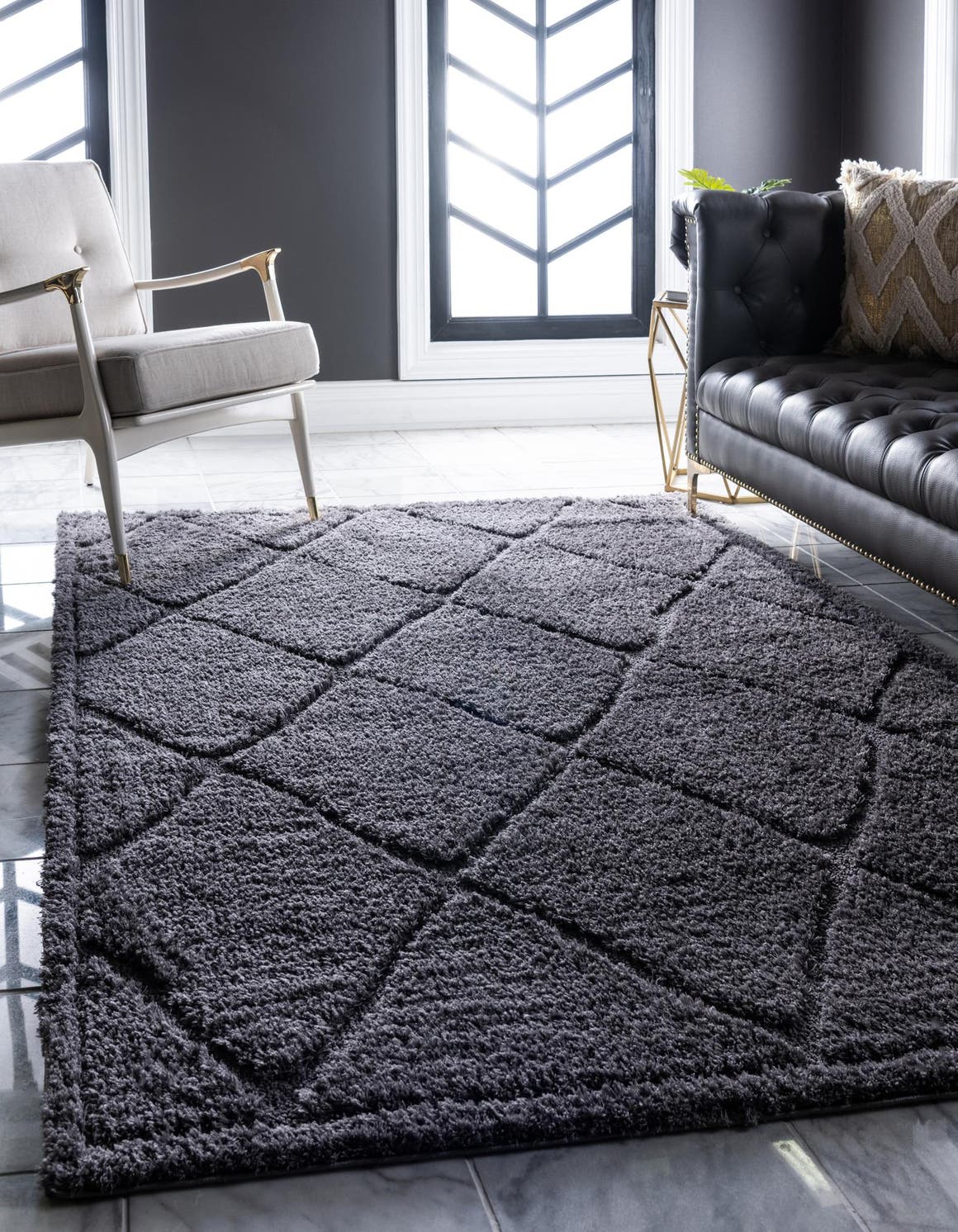Rechteck Hochflorteppich Trellis Shag in Dunkelgrau von Hadorn™ - Lifestyle Image