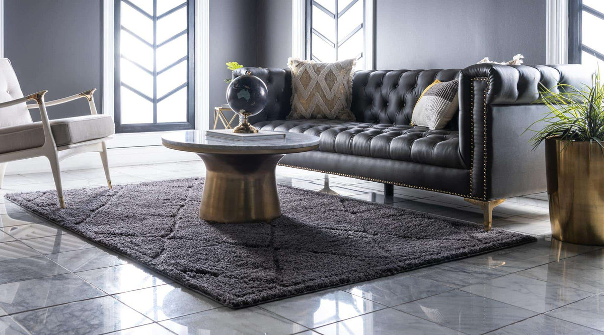 Rechteck Hochflorteppich Trellis Shag in Dunkelgrau von Hadorn™ - Lifestyle Image