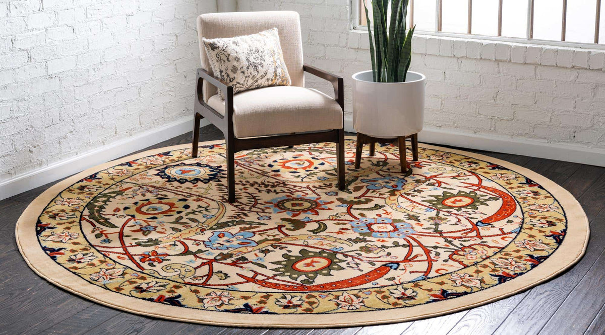 Rund Teppich Isfahan Design in Creme von Hadorn™ - Lifestyle Image