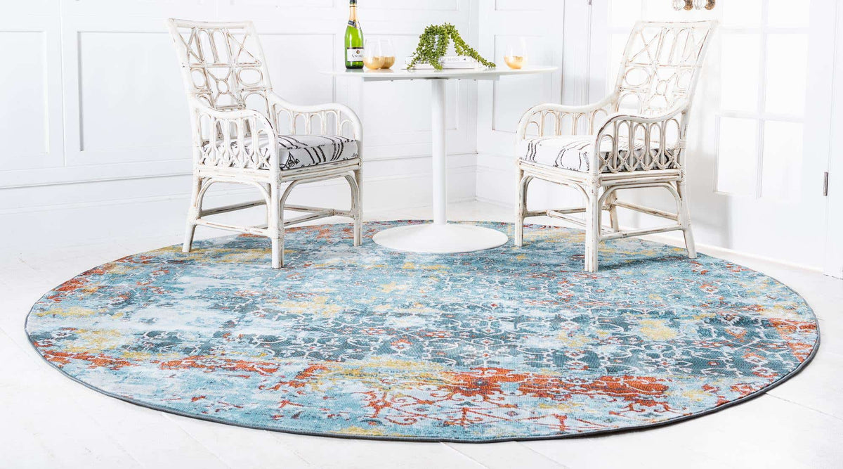 Rund Teppich Havana in Blau von Hadorn™ - Lifestyle Image