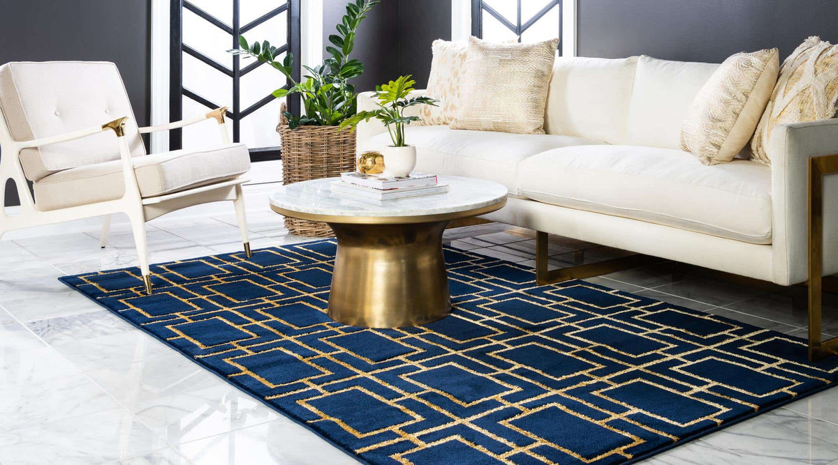 Rechteck Teppich Marilyn Monroe™ Glam Trellis in Blau von Hadorn™ - Lifestyle Image