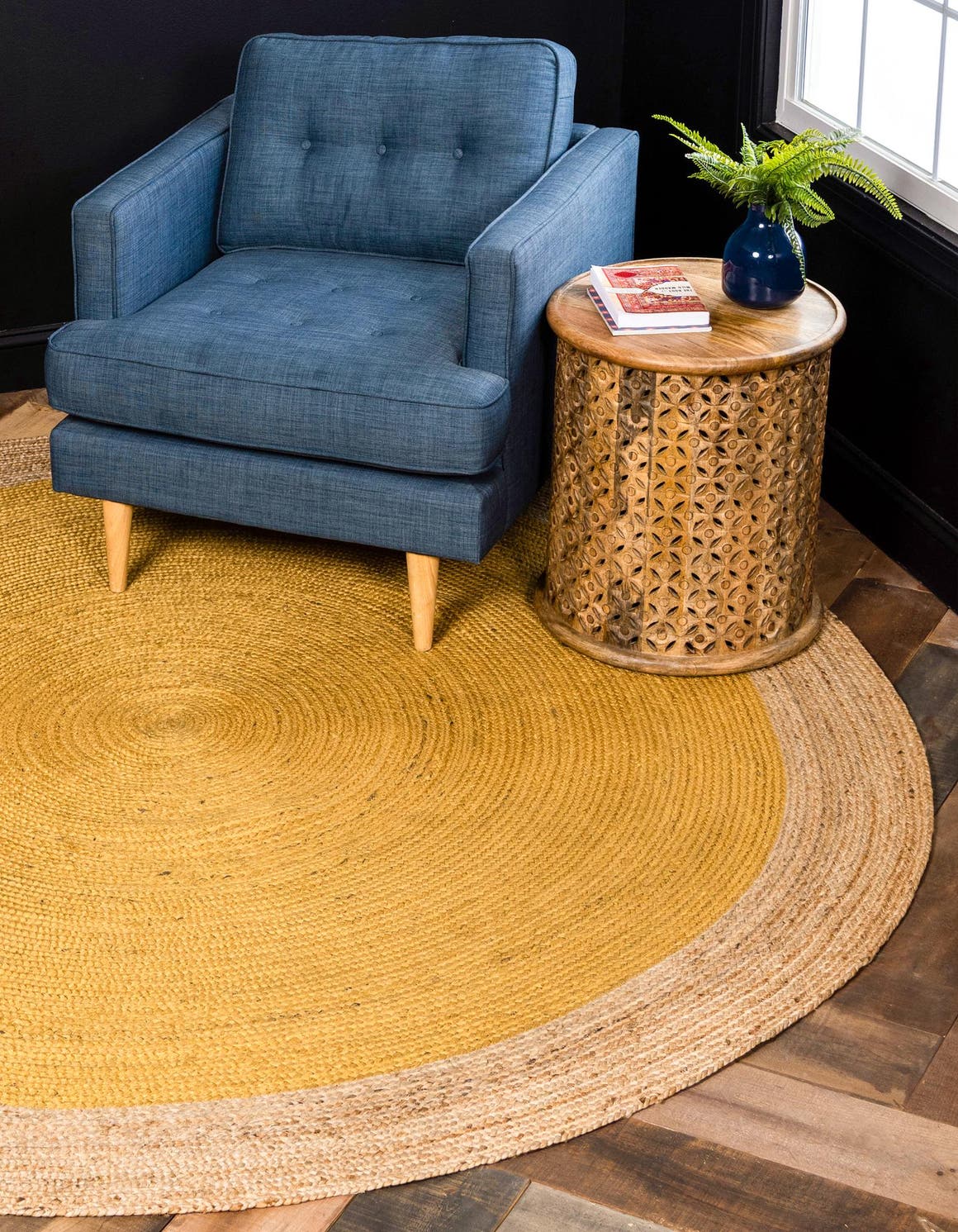 Rund Teppich Braided Jute in Gelb von Hadorn™ - Lifestyle Image