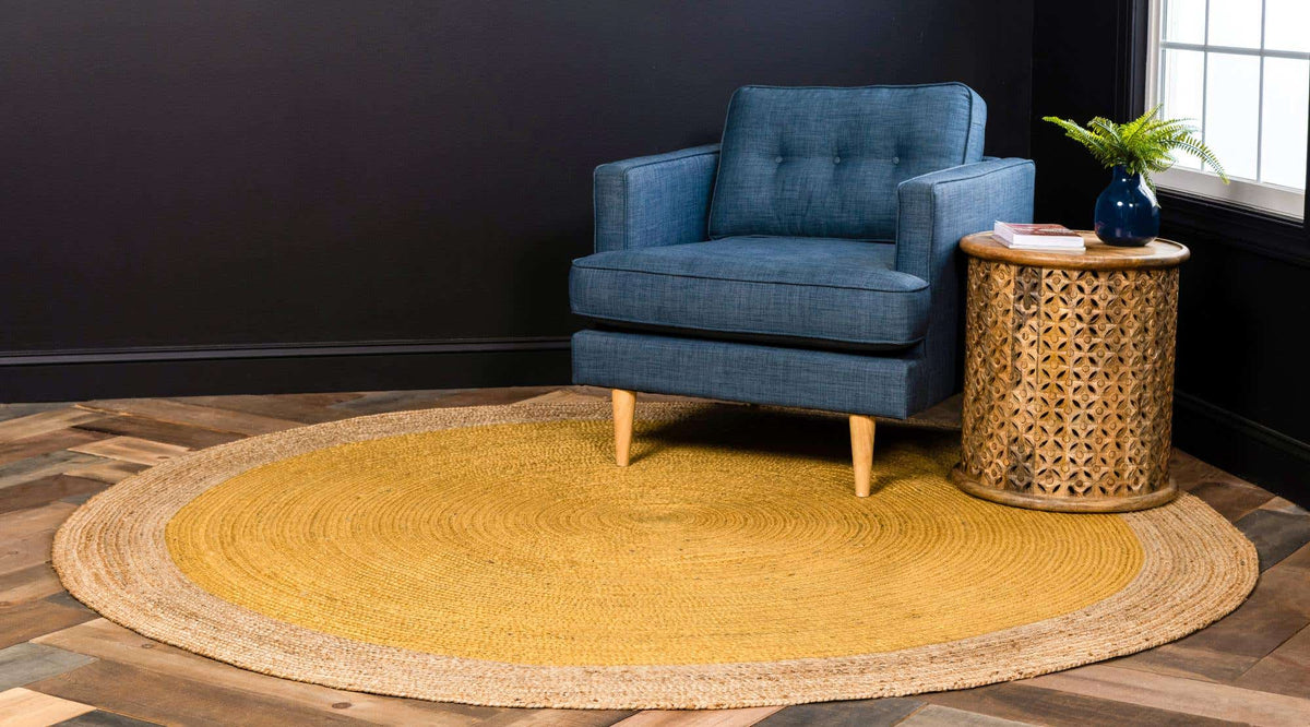 Rund Teppich Braided Jute in Gelb von Hadorn™ - Lifestyle Image