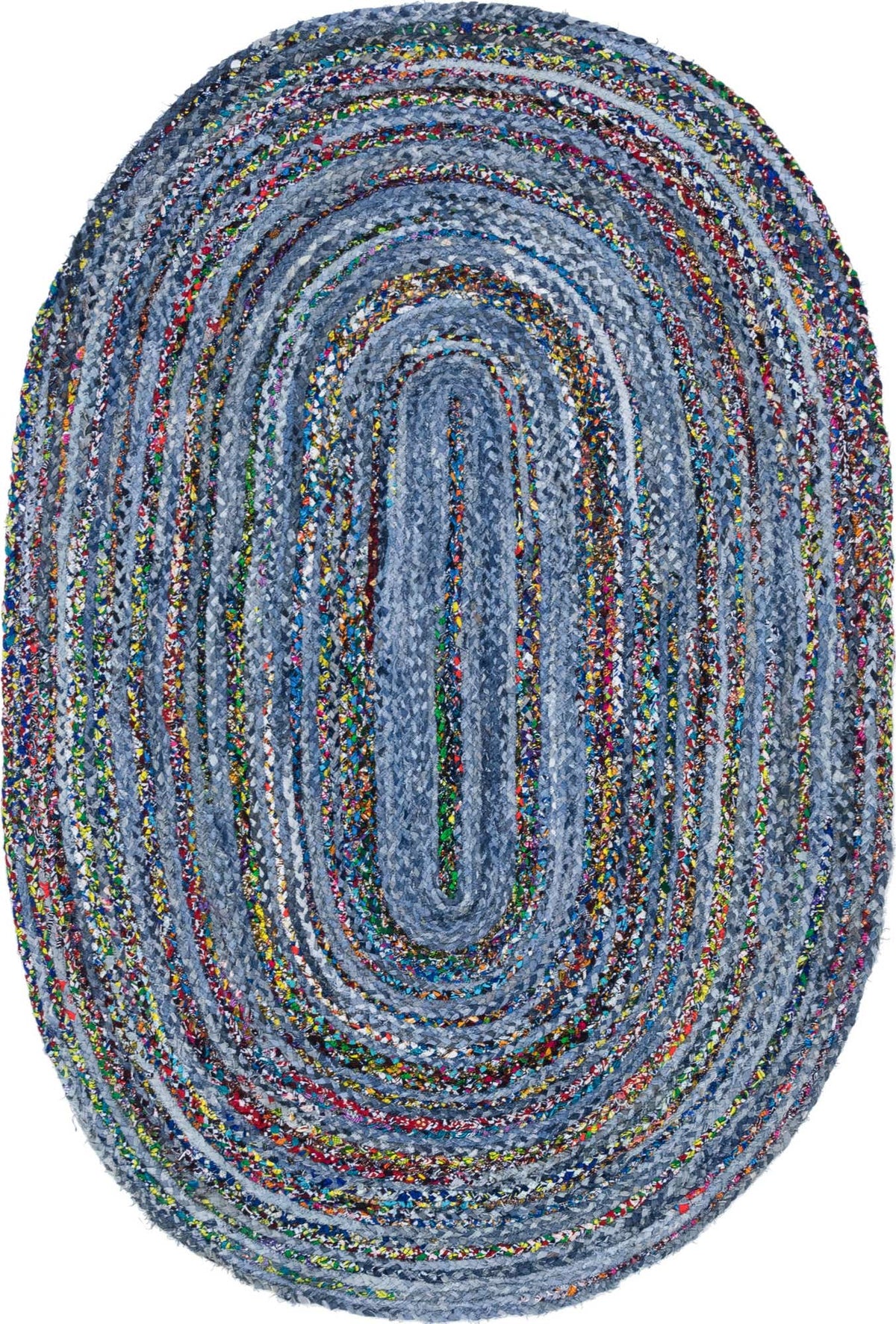 Oval Teppich Braided Chindi in Blau von Hadorn™ - Lifestyle Image