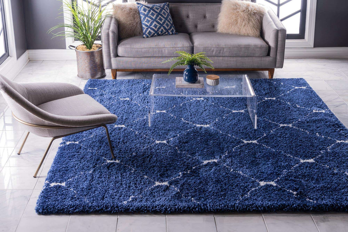 Quadratisch Hochflorteppich Marrakesh Shag in Blau von Hadorn™ - Lifestyle Image