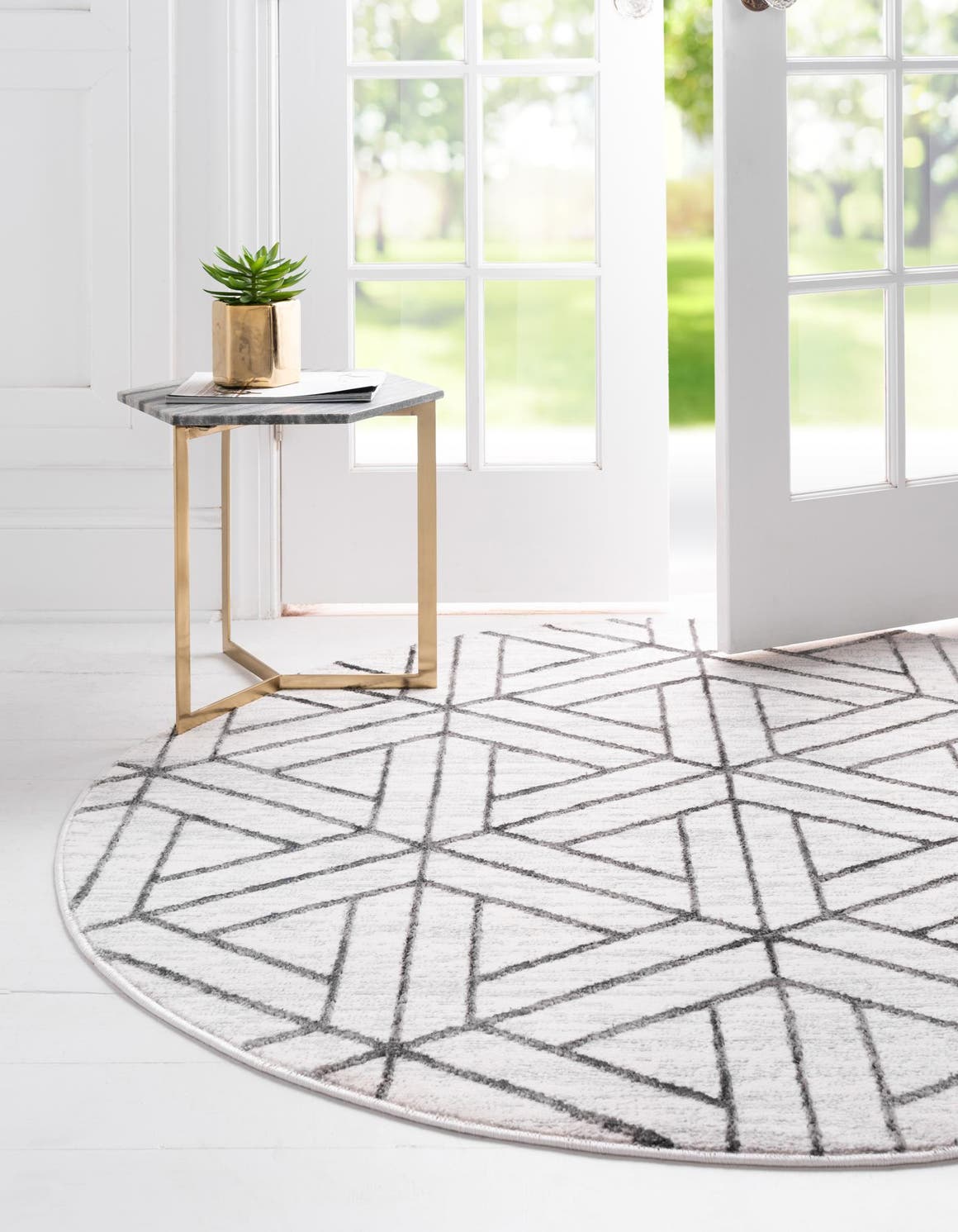 Rund Teppich Lattice Trellis in Weiss von Hadorn™ - Lifestyle Image
