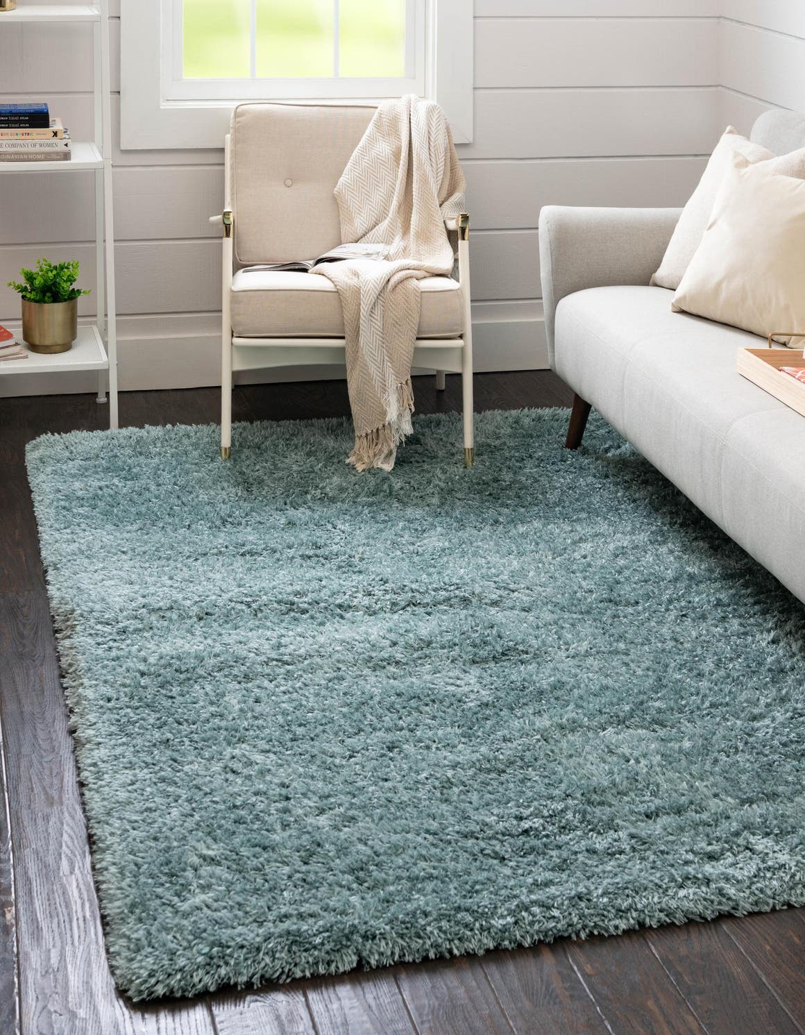 Rechteck Hochflorteppich Infinity Shag in Schieferblau von Hadorn™ - Lifestyle Image