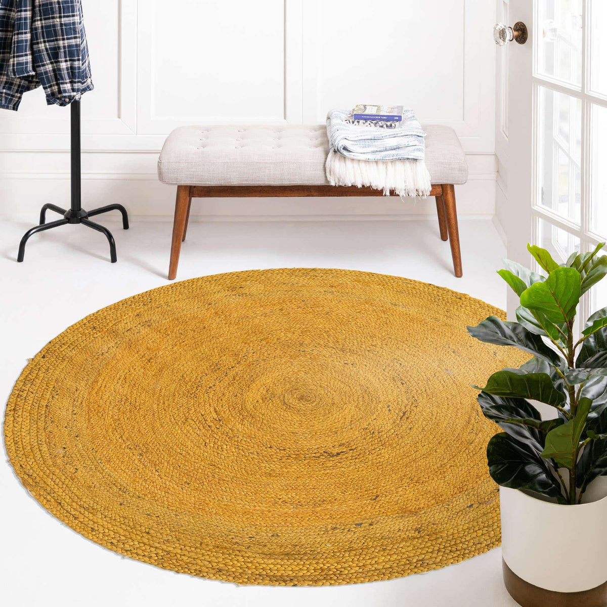 Rund Teppich Braided Jute in Gelb von Hadorn™ - Lifestyle Image