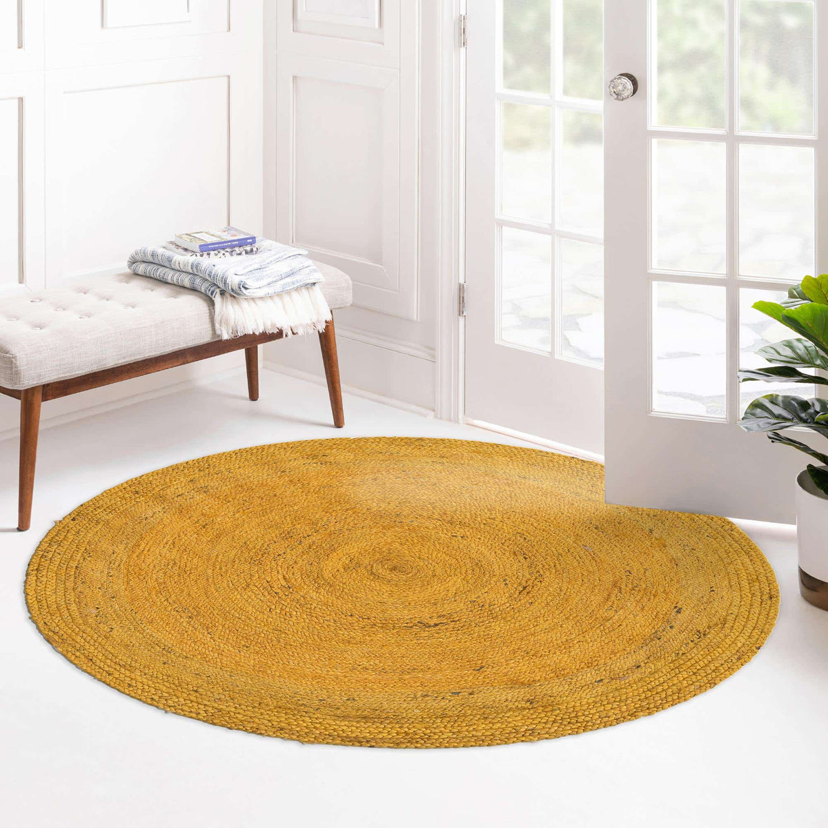 Rund Teppich Braided Jute in Gelb von Hadorn™ - Lifestyle Image