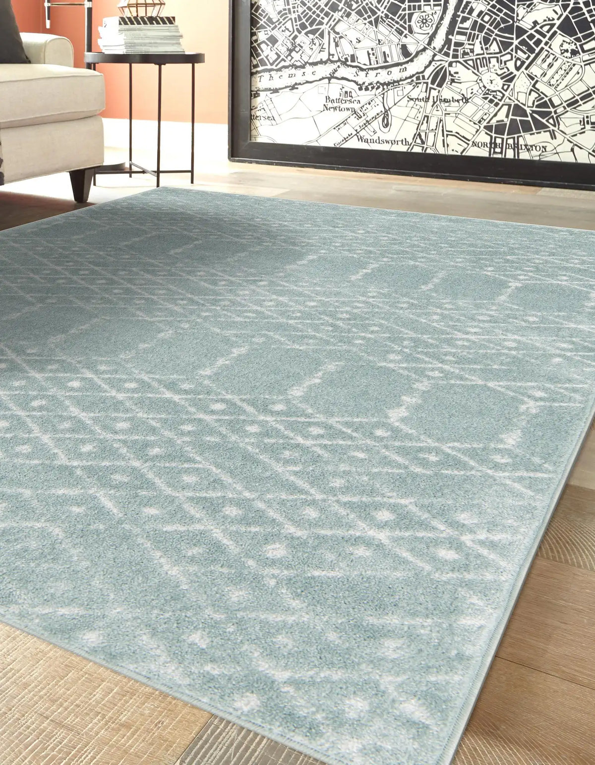 Rechteck Teppich Paxon Trellis in Aqua von Hadorn™ - Lifestyle Image